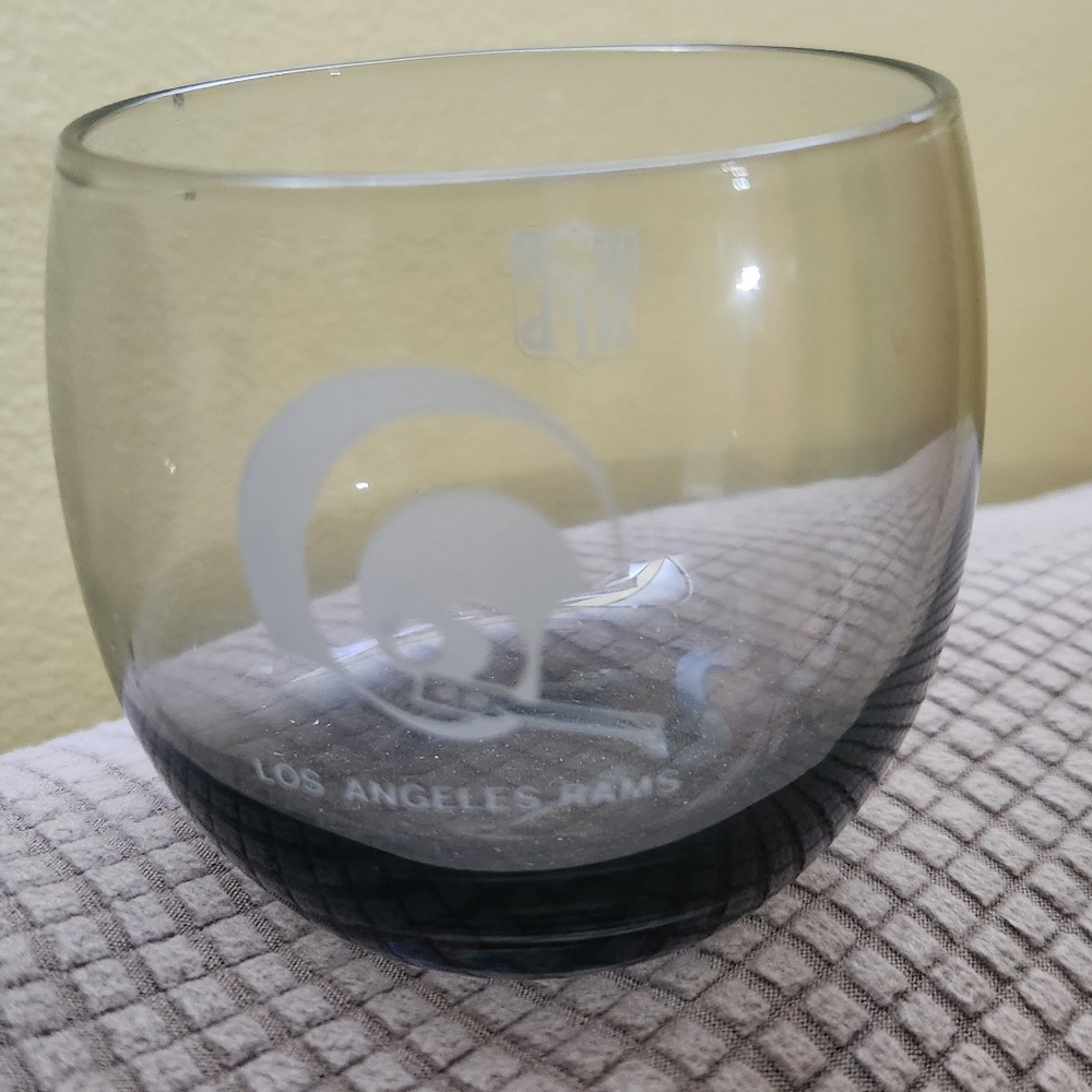 Vintage 1970's Los Angeles Rams Smoked Glass Low Ball Whiskey Glass